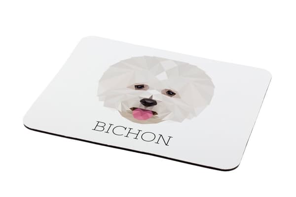 Bichon Frise, Teneriffan koira - geometrinen alusta, jossa on valokuva ja merkintä Art-Dog-hiirelle