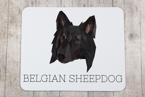 Belgisk hyrdehund, belgisk bjerghund - geometrisk pude med foto og inskription til Art-Dog-musen