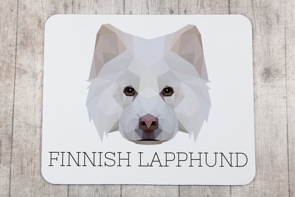 Suomenlapinkoira, suomenlapinkoira - geometrinen alusta, jossa on valokuva ja kirjoitus Art-Dog-hiirelle