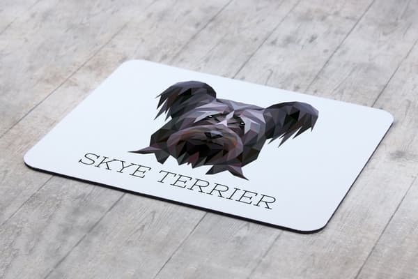 Skye Terrier - geometrinen alusta, jossa on valokuva ja merkintä Art-Dog-hiirelle