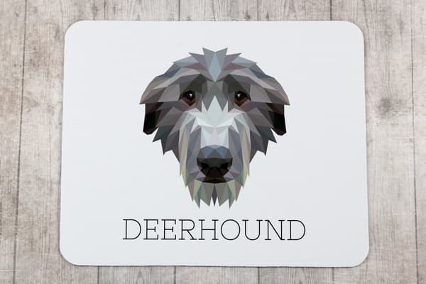 Skotlanninvinttikoira, Deerhound - geometrinen alusta, jossa on valokuva ja merkintä Art-Dog-hiirelle