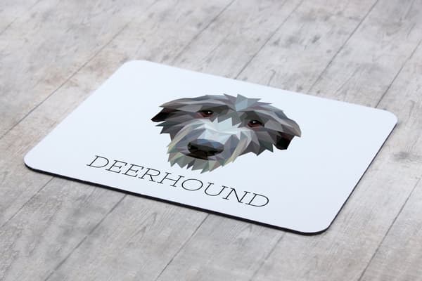 Skotlanninvinttikoira, Deerhound - geometrinen alusta, jossa on valokuva ja merkintä Art-Dog-hiirelle