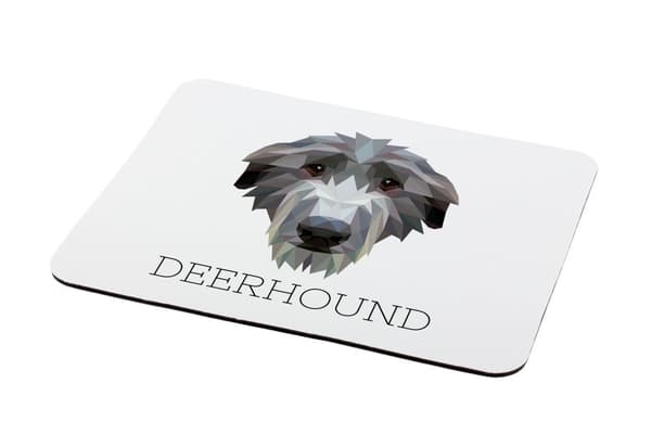Skotlanninvinttikoira, Deerhound - geometrinen alusta, jossa on valokuva ja merkintä Art-Dog-hiirelle