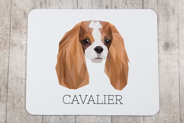 Cavalier King Charles Spaniel - geometrinen alusta, jossa on valokuva ja kirjoitus Art-Dog-hiirelle