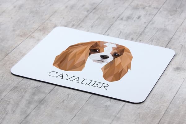 Cavalier King Charles Spaniel - geometrinen alusta, jossa on valokuva ja kirjoitus Art-Dog-hiirelle