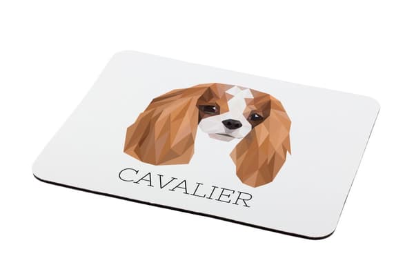 Cavalier King Charles Spaniel - geometrinen alusta, jossa on valokuva ja kirjoitus Art-Dog-hiirelle