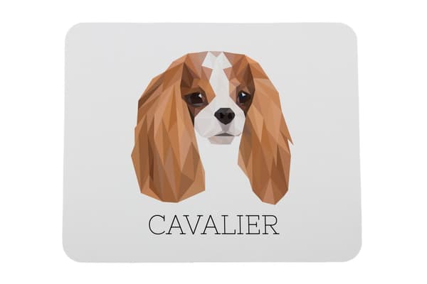 Cavalier King Charles Spaniel - geometrinen alusta, jossa on valokuva ja kirjoitus Art-Dog-hiirelle