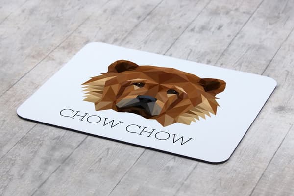 Chow Chow - en geometrisk dyna med ett foto och en inskription för Art-Dog-musen