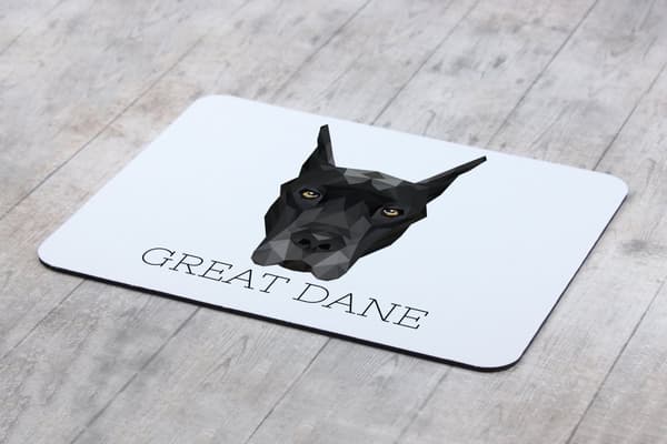 Great Dane - en geometrisk pude med et foto og en inskription til Art-Dog musen