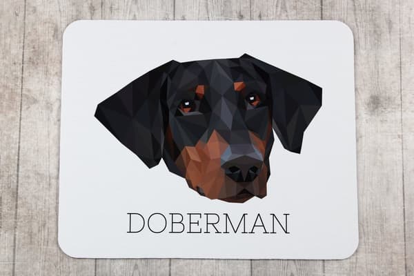 Doberman, Dobermann - en geometrisk dyna med ett foto och en inskription för Art-Dog-musen
