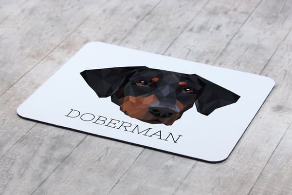 Doberman, Dobermann - en geometrisk dyna med ett foto och en inskription för Art-Dog-musen