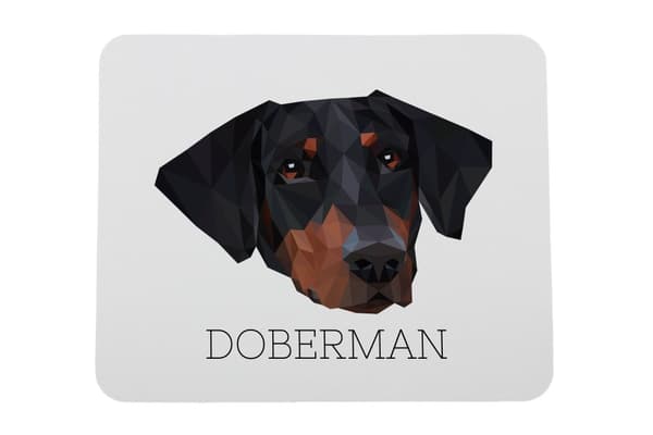 Doberman, Dobermann - en geometrisk dyna med ett foto och en inskription för Art-Dog-musen