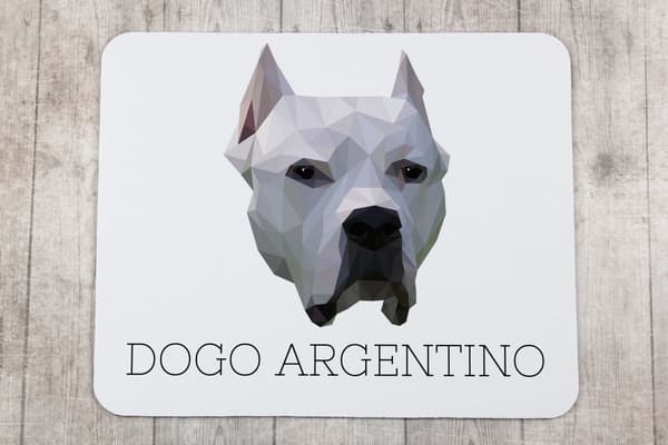 Argentinsk hund, Dogo Argentino - geometrisk dyna med ett foto och inskription för Art-Dog-musen