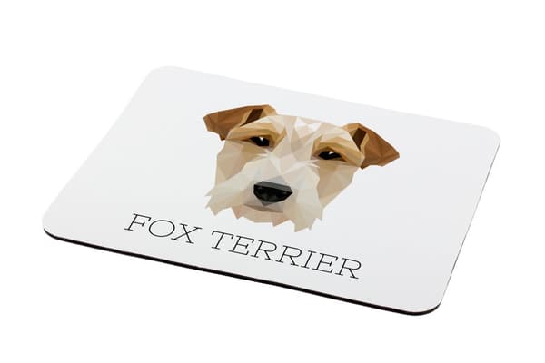 Trådhåret foxterrier - geometrisk pude med foto og inskription til Art-Dog-musen