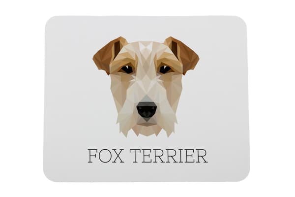Trådhåret foxterrier - geometrisk pude med foto og inskription til Art-Dog-musen
