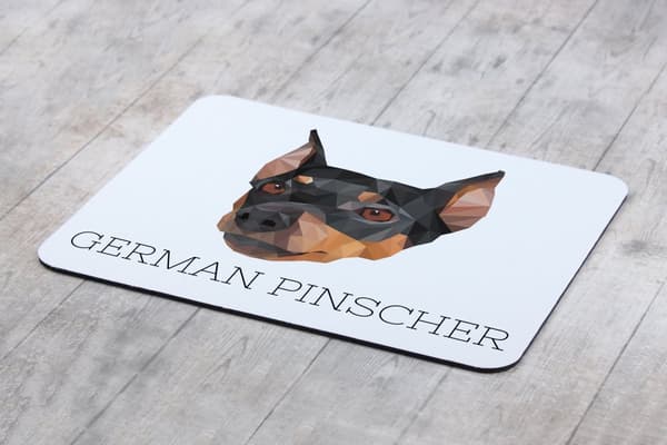 Medium Pinscher, tysk Pinscher - geometrisk pude med foto og inskription til Art-Dog musen