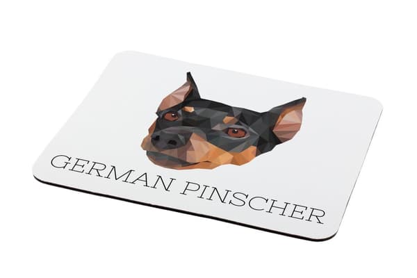 Medium Pinscher, tysk Pinscher - geometrisk pude med foto og inskription til Art-Dog musen