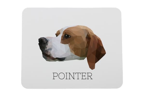 Pointer - en geometrisk pude med et foto og en inskription til Art-Dog-musen