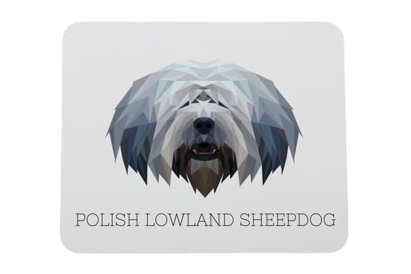 Polsk Lowland Sheepdog, PON - geometrisk dyna med foto och inskription för Art-Dog-musen