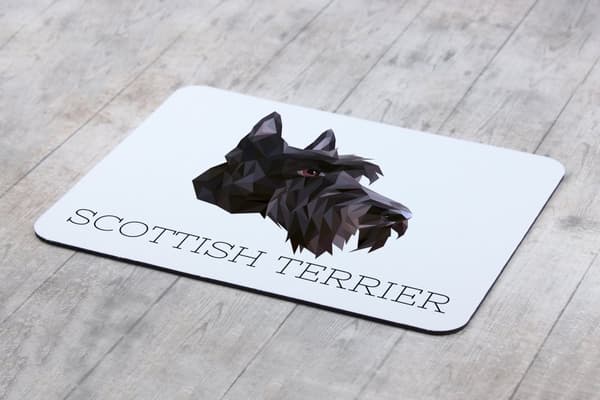 Scottish Terrier, Aberdeen Terrier - geometrisk pude med et foto og inskription til Art-Dog-musen