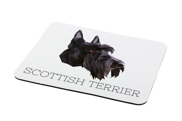 Scottish Terrier, Aberdeen Terrier - geometrisk pude med et foto og inskription til Art-Dog-musen