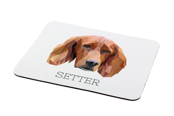 Engelsk Setter, Laverack - en geometrisk pude med et foto og en inskription til Art-Dog-musen