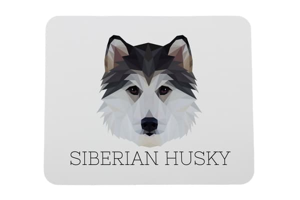 Siberian Husky, Siberian Husky - geometrisk pude med et foto og inskription til Art-Dog-musen