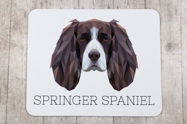 Engelsk Springer Spaniel - geometrisk dyna med foto och inskription för Art-Dog-musen