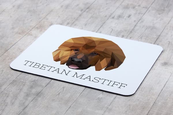 Tibetansk Mastiff, Tibetansk Grand Danois - geometrisk dyna med ett foto och inskription för Art-Dog-musen