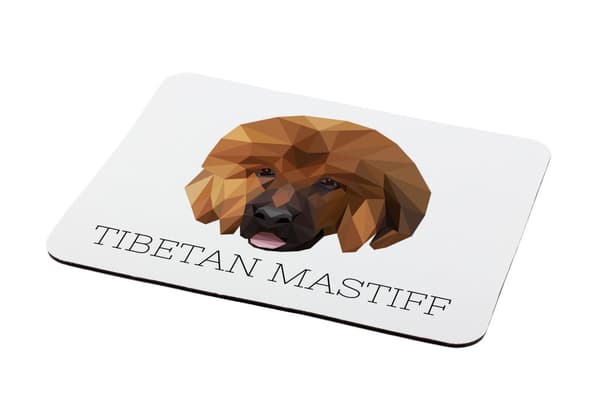 Tibetansk Mastiff, Tibetansk Grand Danois - geometrisk dyna med ett foto och inskription för Art-Dog-musen