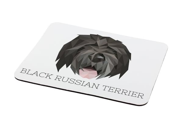 Black Russian terrier, Russian Black Terrier - geometrisk dyna med ett foto och inskription för Art-Dog-musen