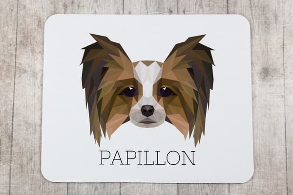 Papillon, Continental Spaniel - geometrisk dyna med foto och inskription för Art-Dog-musen