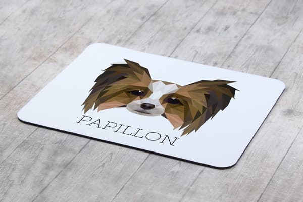 Papillon, Continental Spaniel - geometrisk dyna med foto och inskription för Art-Dog-musen