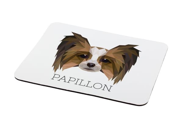 Papillon, Continental Spaniel - geometrisk dyna med foto och inskription för Art-Dog-musen