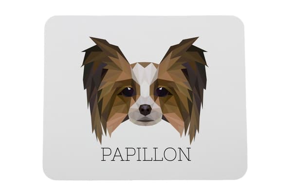 Papillon, Continental Spaniel - geometrisk dyna med foto och inskription för Art-Dog-musen