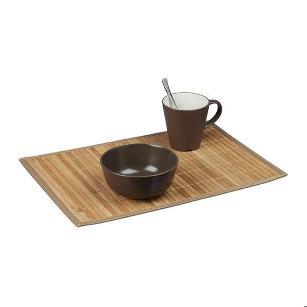 Relaxdays Bordstablett, bambu, set med 6, matbord, 30 x 45 cm, rektangel, tvättbar halkfri matta, naturlig