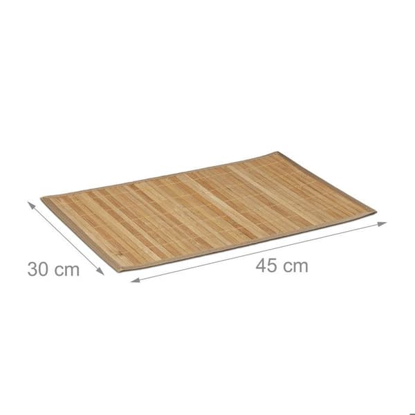 Relaxdays Bordstablett, bambu, set med 6, matbord, 30 x 45 cm, rektangel, tvättbar halkfri matta, naturlig