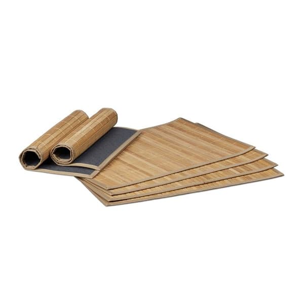 Relaxdays Bordstablett, bambu, set med 6, matbord, 30 x 45 cm, rektangel, tvättbar halkfri matta, naturlig