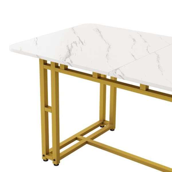 120x70 cm Guld Matbord med 4 Stolar Set, Modern Kök Matbord Set, Mörkgrå Linne Matstolar
