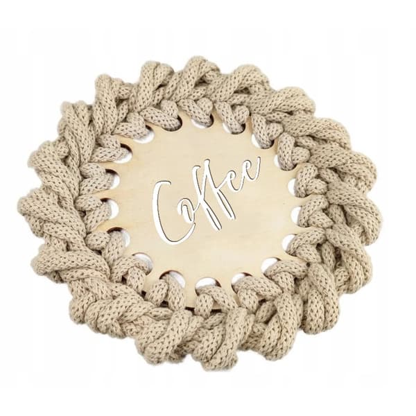 Virkad koppunderlägg 4 st med inskription COFFEE Base KOŁO 10cm