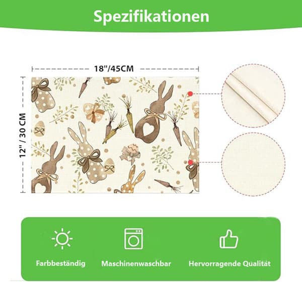 Easter bordstablett med kanin och påskägg, inredning för restaurang, vardagsrum och matsal, halkfri och värmebeständig