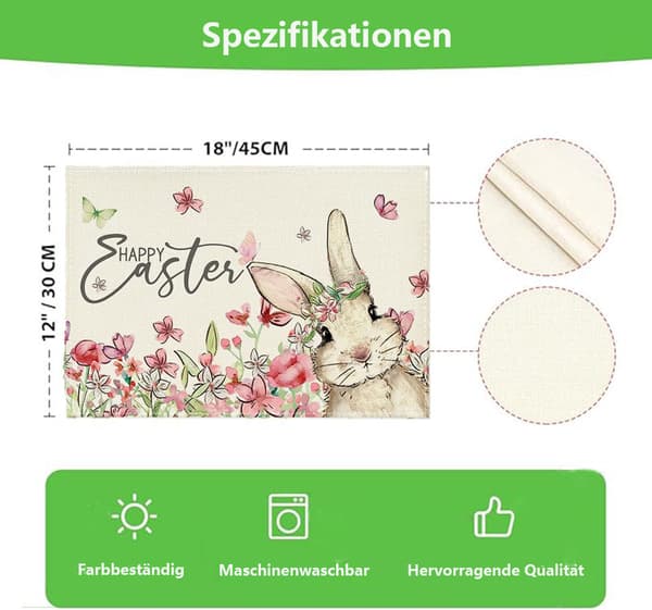 Easter bordstablett med kanin och påskägg, inredning för restaurang, vardagsrum och matsal, halkfri och värmebeständig