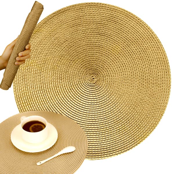 4-Pack Flätade Runda Bordstabletter Guld 38cm