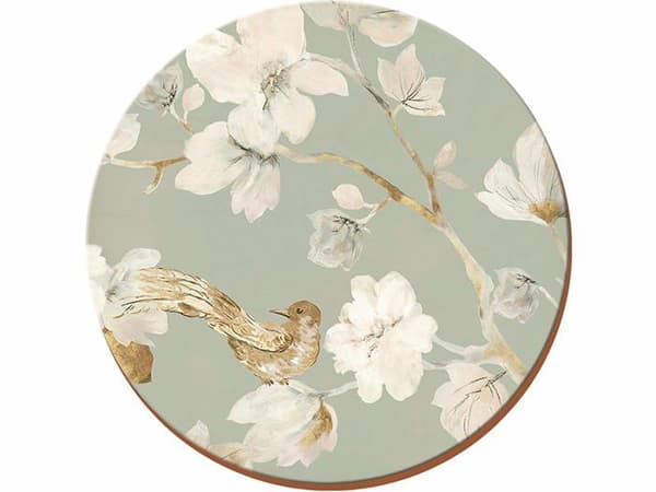 Creative Tops - 5162895 - Set med 4 Premium runda bordstabletter, Duck Blue Coating Bird Blommönster