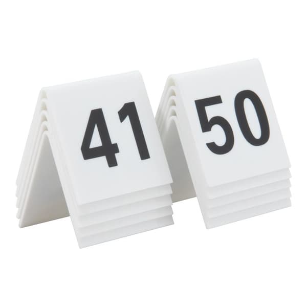 10 numrerade vita PVC bordsstaflier - TN-41-50 41-50 Vit