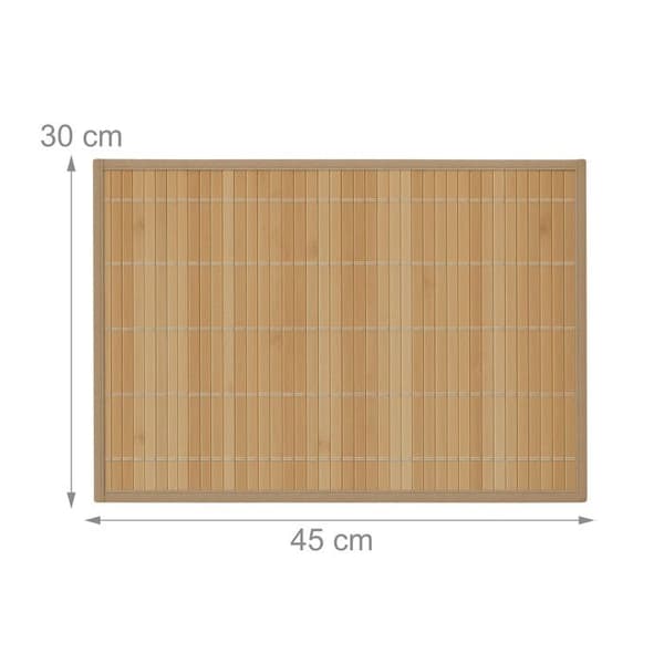 Relaxdays Bordstablett, bambu, set med 6, matbord, 30 x 45 cm, rektangel, tvättbar halkfri matta, naturlig