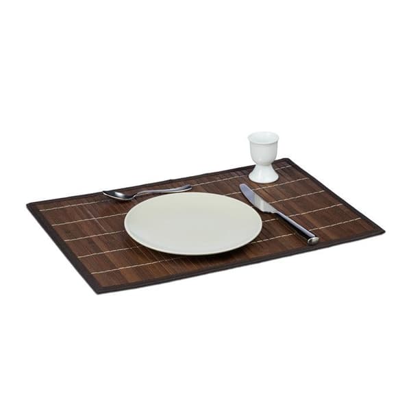 Relaxdays Bordstablett, bambu, set med 6, matbord, 30 x 45 cm, rektangulär, tvättbar halkfri matta, brun