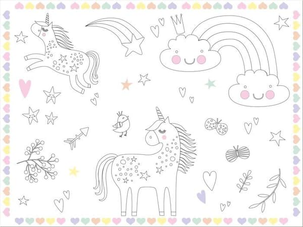 Set med dukar Folat - 68337 - Dukar Färgläggning Unicorns - Regnbågar - 6 delar, Multifarben, Mittel