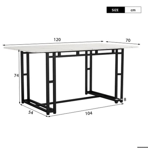 120x70cm Svart Matbord med 4 Stolar, Kök Matbord Set, Mörk Grå Linne Stolar, Svarta Järn Ben Matbord