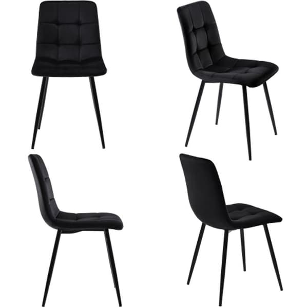 120x70cm Svart Matbord med 4 Stolar Set, Kökset, Svarta Matstolar, Svart Matbord med Järnfötter